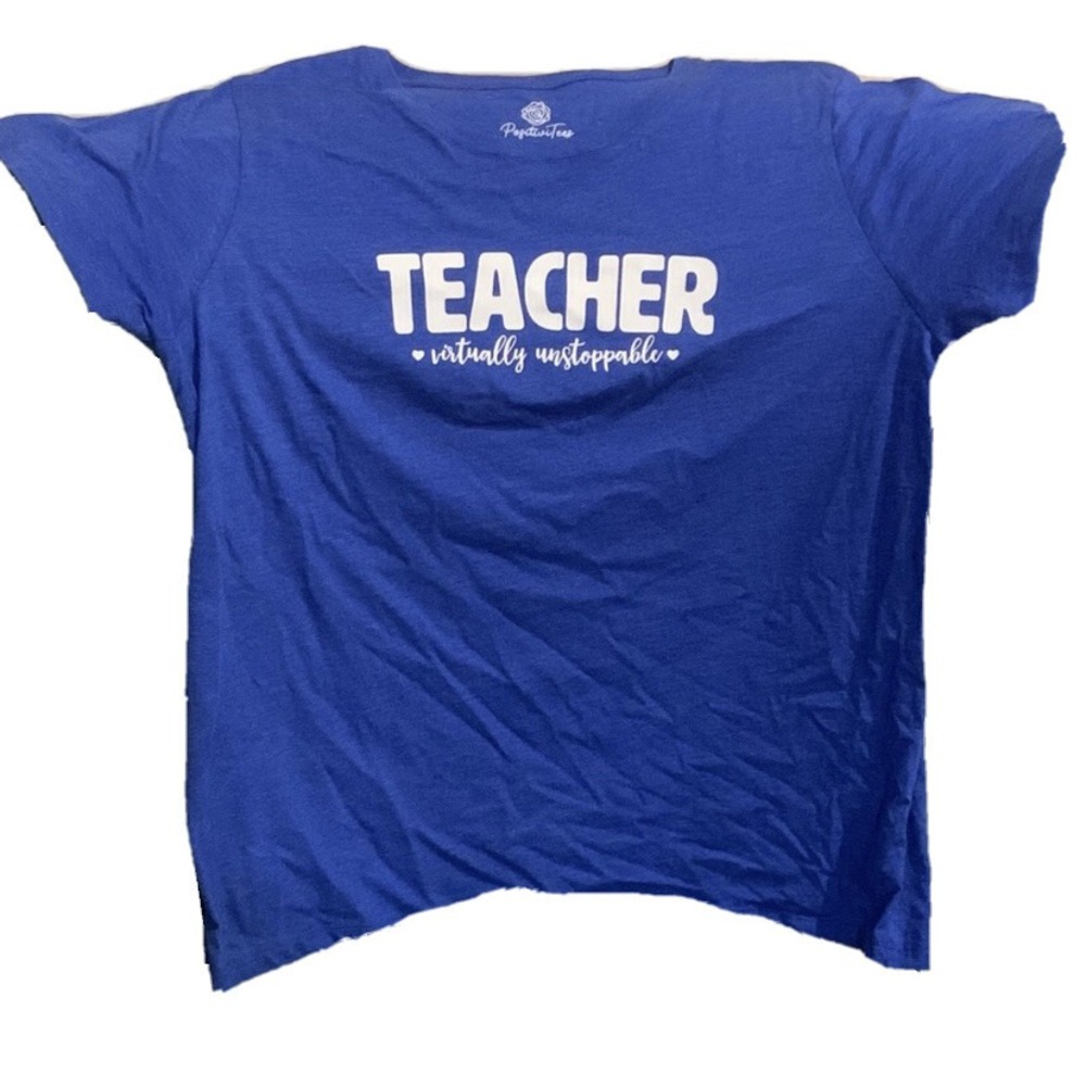 PositiviTees Teacher Virtually Unstoppable Tshirt Womens Blue New Small 4-6 Cute